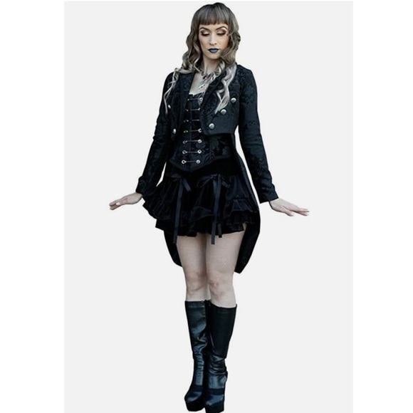 Shrine of Hollywood Victorian Tailcoat Black Tapestry Victorian Velvet Men's S - Picture 10 of 16